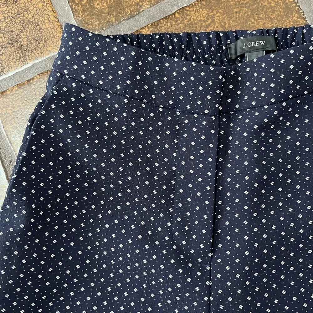 J. Crew Navy & White Printed High-Rise Cropped Slim Leg Trouser Pant